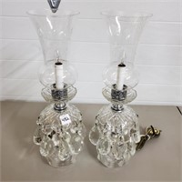 Pair of 2 Crystal Table Lamps w/ Teardrop Crystals