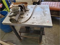 Stainless Table with Vtg Meat Grinder
