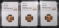 1952-S, 1953-S, 1955-D LINCOLN CENTS NGC MS66 RD