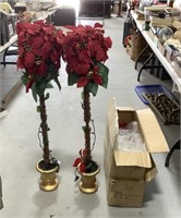 2 Lighted poinsettia topiary 42in tall