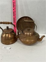 Vintage Copper Tea Kettles with Wooden Handles