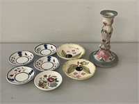 Vintage Porcelain Mini Plates & Candle Stick Holde