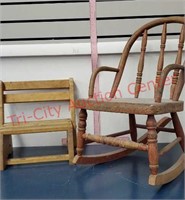 >Vintage child's wooden rocker & step stool seat.