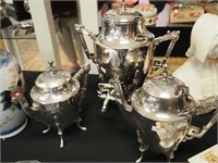 Silverplate 15" samovar, coffee pot and teapot,