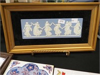 Framed Wedgwood plaque of dancing women,
