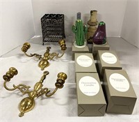 Brass Candle Holders & Figural Candles