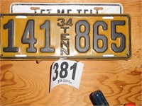 1934 TENNESSEE LICENSE PLATE