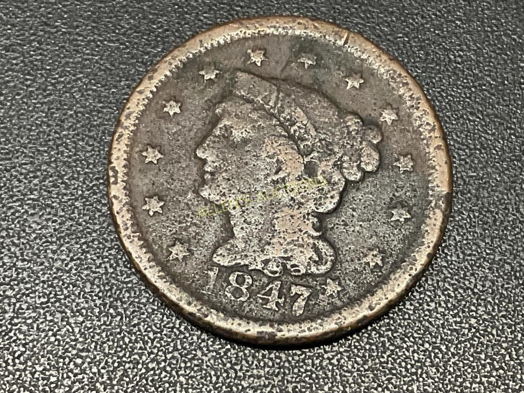 1847 LIBERTY HEAD 1 CENT COIN