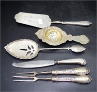 Six various Continental silver serving flatware