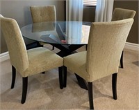 V - GLASS TOP DINING TABLE W/ 4 CHAIRS (M1)