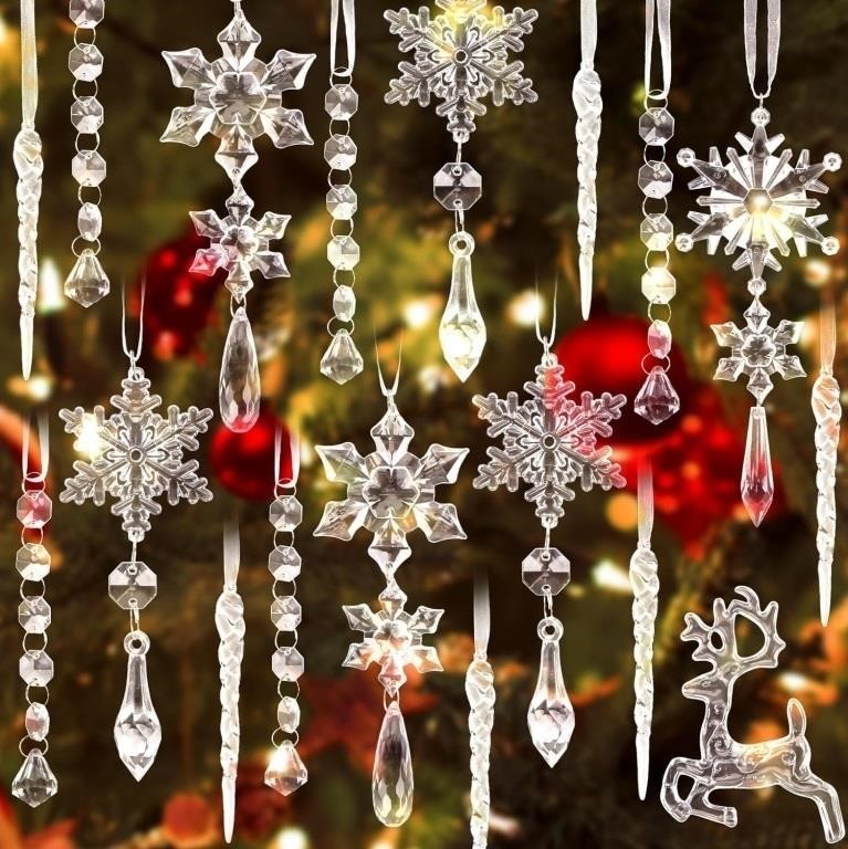 JOHOUSE 20PCS Acrylic Snowflake Ornaments, Icicle