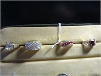 4 Sterling Cocktail Bling Rings W/ Gold Wash