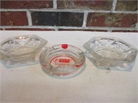 3 Vintage Glass Ash Trays