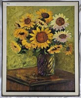 Vintage Large Painting "Sunflowers" Oil on Canvas