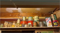 Collection of antique tins and boxes, mostly food