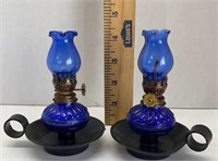 Blue glass oil lamp lot