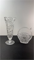 CRYSTAL BIRD VASE & BASKET