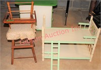 Antique Wooden High Chair & Cabbage Patch Bed