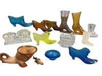 Victorian Pressed Glass Shoes, Trinkets +