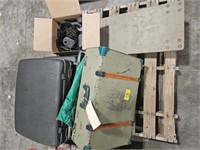SUITCASES WITH GREEN TARPS, VINTAGE SUITCASE WITH