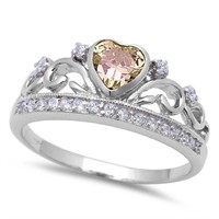 Heart .90ct Champagne & White Topaz Crown Ring