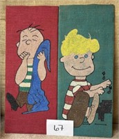 (2) Vintage handmade "Peanuts" wall art 10x24
