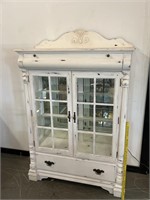 Vintage Distressed Lighted Curio Display Cabinet