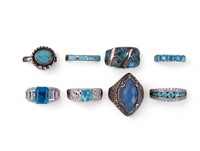 8 .925 Marked Rings w/ Turquoise, more Blue Stones