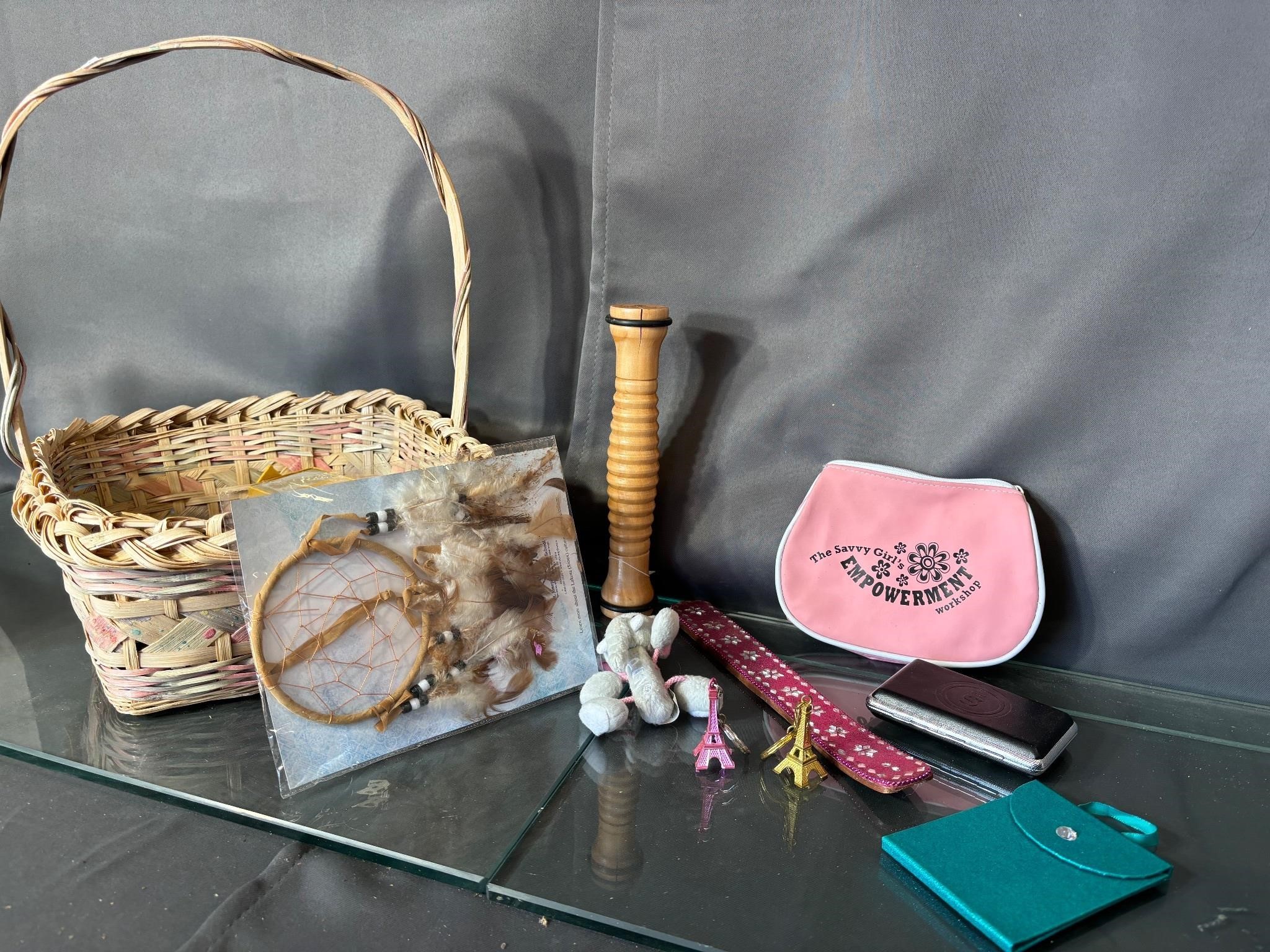 Basket With Handbags, Keychains, Dreamcatcher
