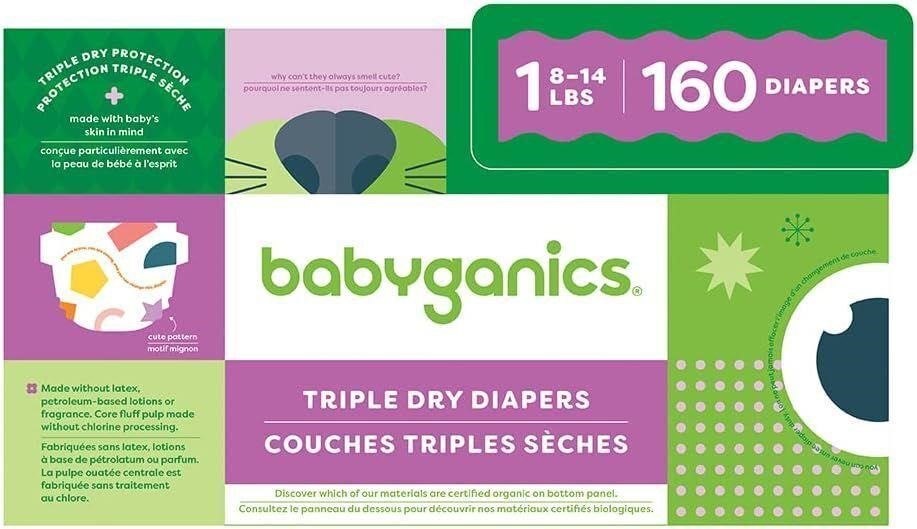 4PK Babyganics Size 1 Diapers