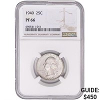 1940 Washington Silver Quarter NGC PF66