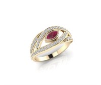 14K YELLOW GOLD 2.00CT RUBY 1.00CT DIAMOND RING