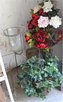 Misc. Tall Glass Flower Vase/ Planter w/ Basket