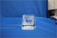 Glass ram paperweight, 3.25 X 4"H