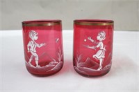 Mary Gregory hand painted cranberry glasses,