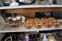 CARNIVAL GLASS EGG NOG BOWL AND CUPS