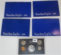 5 - 1968 US Proof sets, one without blue holder