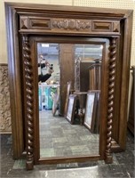 English Carved Oak Beveled Wall Mirror