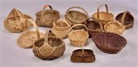 Miniature baskets, oak splints, bustle,  round and