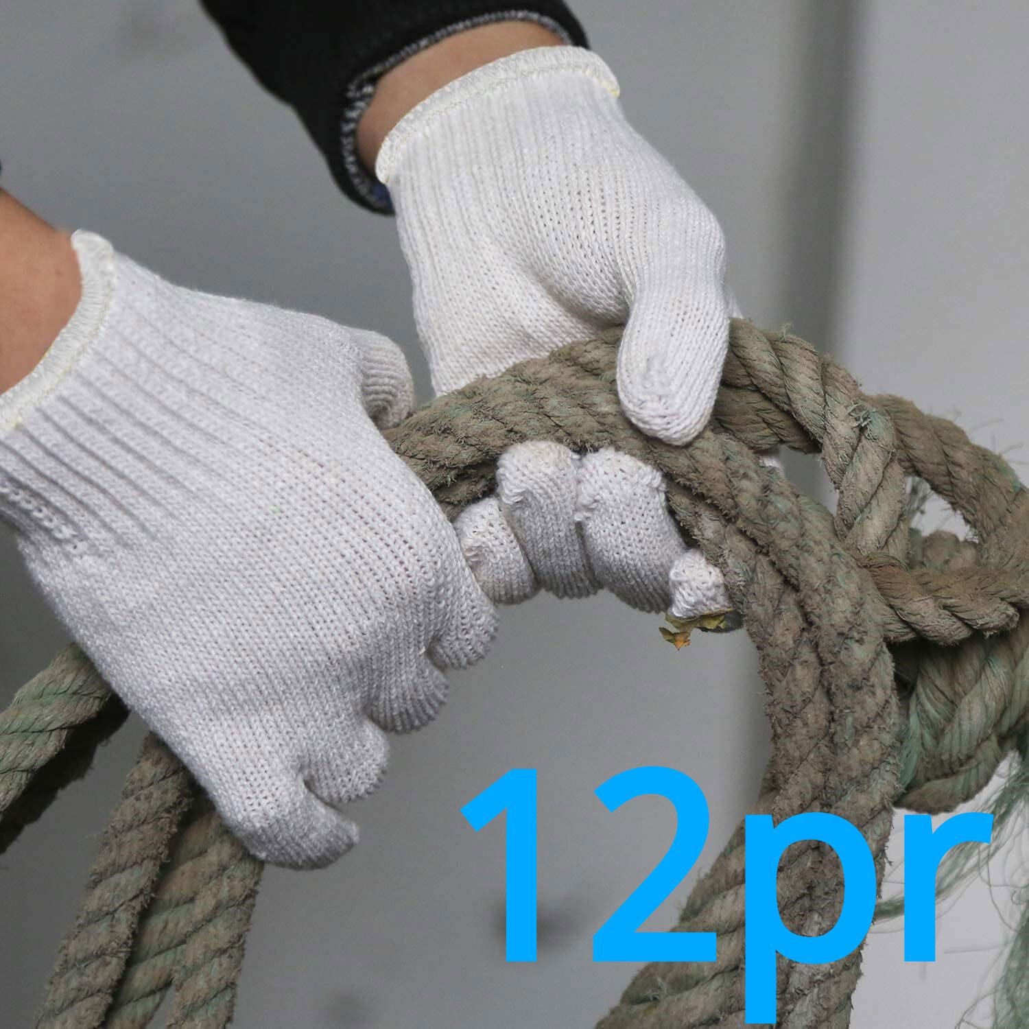 12pr String Knit Gloves  Cotton Poly  Large