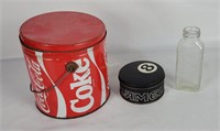 Coke & Camel Tins, Vtg Dr. Ellis Bottle