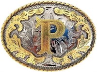 New Initial 'P' Rodeo Cowboy Western Belt Buckle