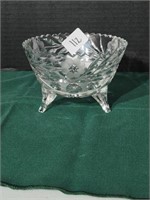 Cut glass 3-legged bowl. Approx 5.75" diameter,