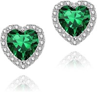 Heart Cut 4.76ct Emerald & White Sapphire Earrings