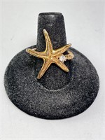 Italian Sterling Lg Starfish/Diamond Ring 4 Gr S-8