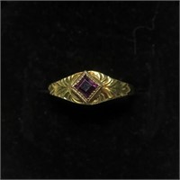 10K Yellow gold square cut garnet baby ring