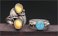 Sterling Silver Opal and Apatite Rings - 8.19g