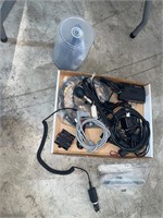 box lot of cords and electronics