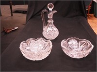 Three pieces of vintage cut glass: two 8" serving