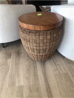 Wood and Rattan Side Table 
H 24?
Top is 20?
